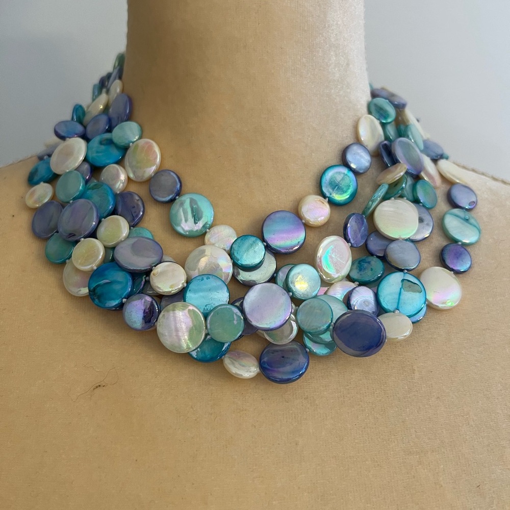 6 strand real mother of Pearl choker necklace. Sterling silver clause
